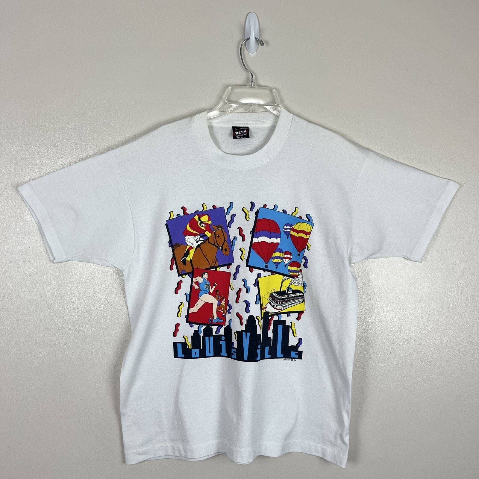 Vintage Kentucky Derby Festival Louisville 1994 TShirt L White Horse Racing